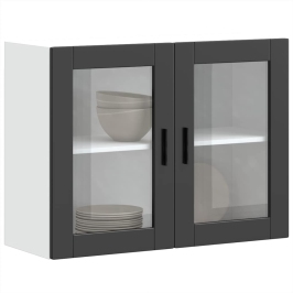 Armario de pared para cocina con puerta de cristal Porto negro