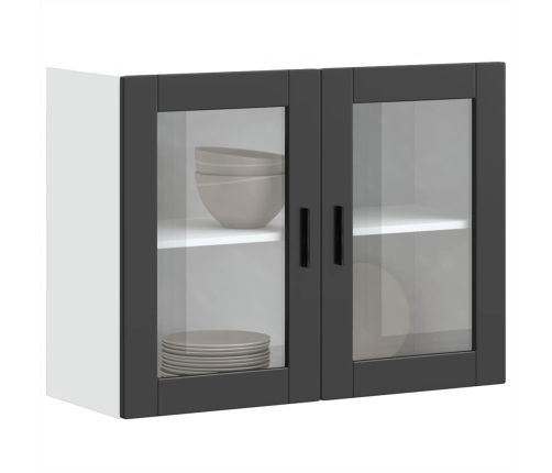 Armario de pared para cocina con puerta de cristal Porto negro