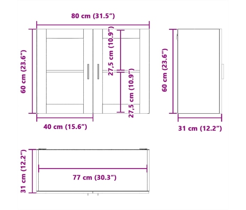 Armario de pared para cocina puerta cristal Porto gris sonoma