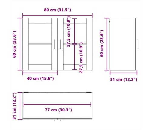 Armario pared para cocina puerta cristal Porto roble artesanal