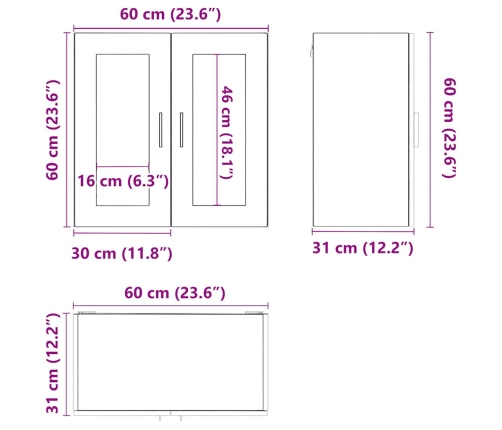 Armario de pared para cocina con puerta de cristal Porto blanco