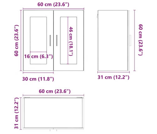 Armario de pared para cocina con puerta de cristal Porto negro