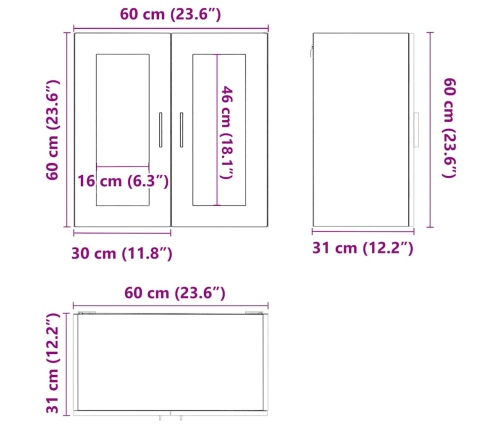 Armario pared para cocina puerta cristal Porto blanco brillante