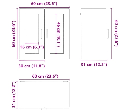 Armario de pared para cocina puerta cristal Porto roble sonoma