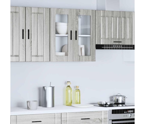 Armario de pared para cocina puerta cristal Porto gris sonoma