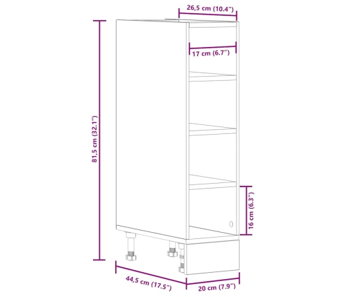 Armario inferior de cocina contrachapada negro 20x44,5x81,5 cm