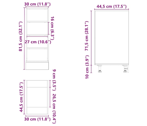 Armario inferior de cocina madera contrachapada 30x44,5x81,5 cm