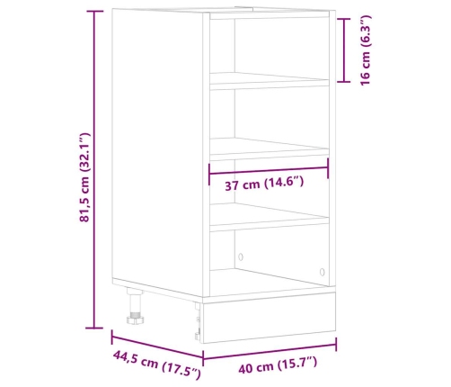 Armario inferior de cocina contrachapada negro 40x44,5x81,5 cm