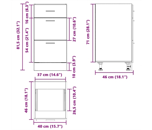 Armario bajo roble ahumado 40x46x81,5 cm madera de ingeniería