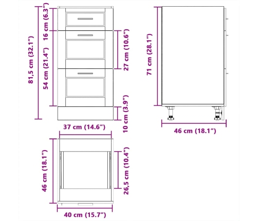 Mueble bajo de cocina Porto madera contrachapada blanca