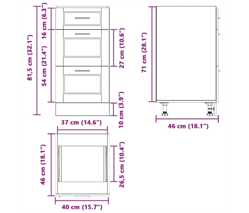 Mueble bajo de cocina Porto madera contrachapada negro