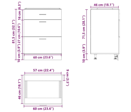 Mueble bajo de cocina de madera de ingeniería negra