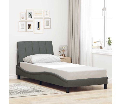 Estructura de cama sin colchón tela gris oscuro 90x190 cm