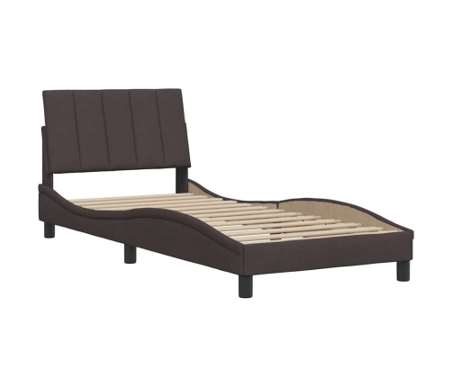 Estructura de cama sin colchón tela marrón oscuro 90x190 cm