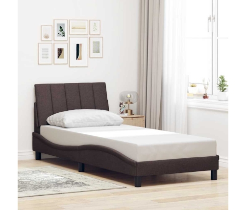 Estructura de cama sin colchón tela marrón oscuro 90x190 cm