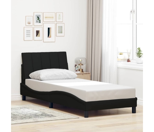 Estructura de cama sin colchón tela negro 90x190 cm