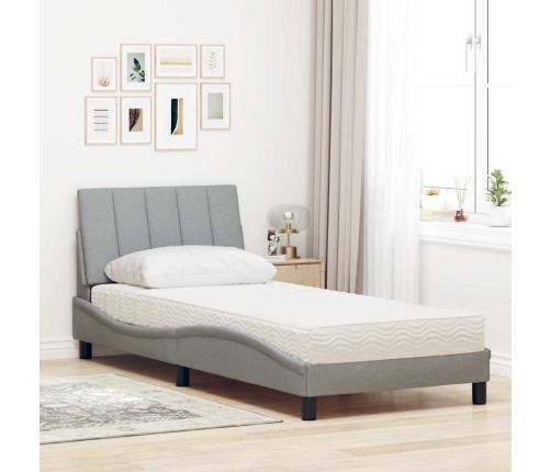 Cama con colchón tela gris claro 90x190 cm