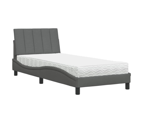 Cama con colchón tela gris oscuro 90x190 cm