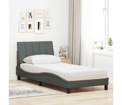 Cama con colchón tela gris oscuro 90x190 cm