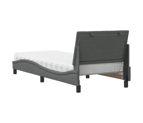 Cama con colchón tela gris oscuro 90x190 cm