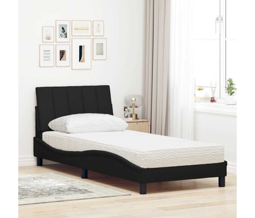 Cama con colchón tela negro 90x190 cm