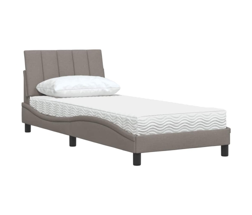 Cama con colchón tela gris taupe 90x190 cm