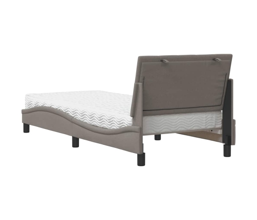 Cama con colchón tela gris taupe 90x200 cm