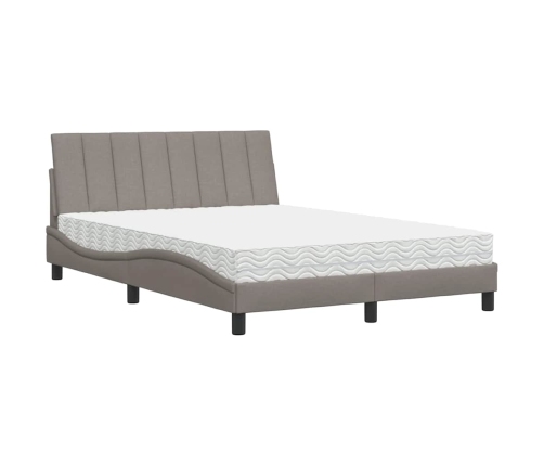 Cama con colchón tela gris taupe 140x190 cm