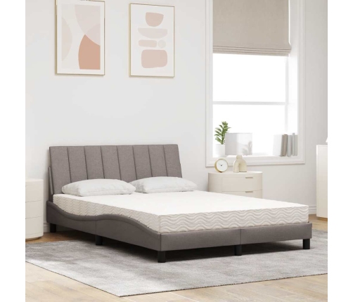 Cama con colchón tela gris taupe 140x190 cm