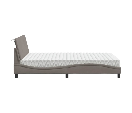 Cama con colchón tela gris taupe 140x190 cm