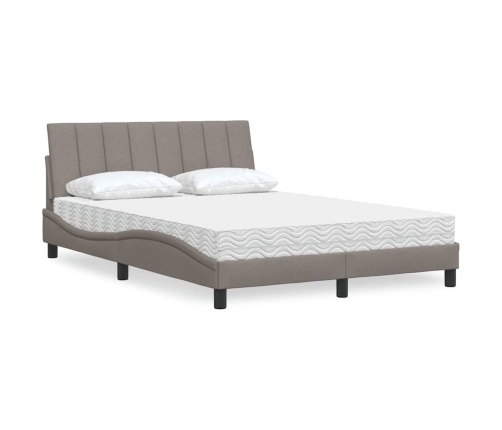 Cama con colchón tela gris taupe 140x190 cm