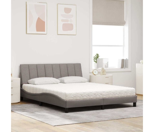 Cama con colchón de tela gris taupe 160x200 cm