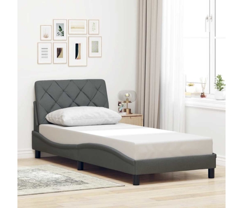 Estructura de cama sin colchón tela gris oscuro 90x190 cm