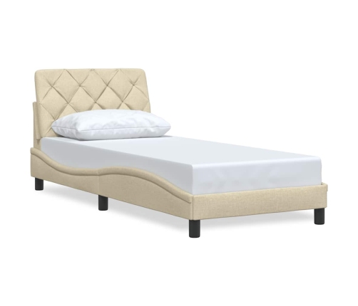 Estructura de cama sin colchón tela crema 90x190 cm