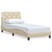 Estructura de cama sin colchón tela crema 90x190 cm