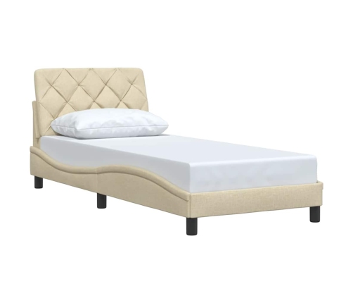 Estructura de cama sin colchón tela crema 90x190 cm