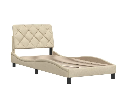 Estructura de cama sin colchón tela crema 90x190 cm