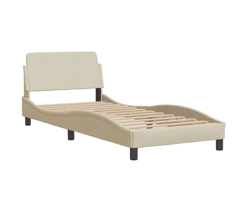 Estructura de cama sin colchón tela crema 90x190 cm