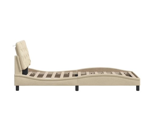 Estructura de cama sin colchón tela crema 90x190 cm