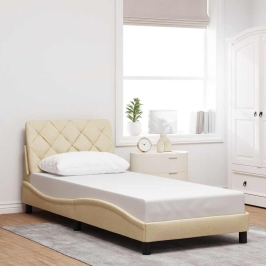 Estructura de cama sin colchón tela crema 90x190 cm