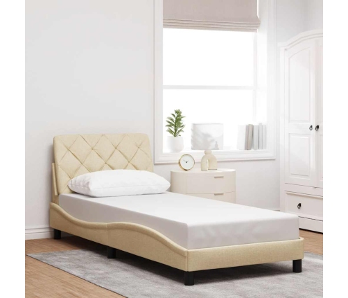 Estructura de cama sin colchón tela crema 90x190 cm