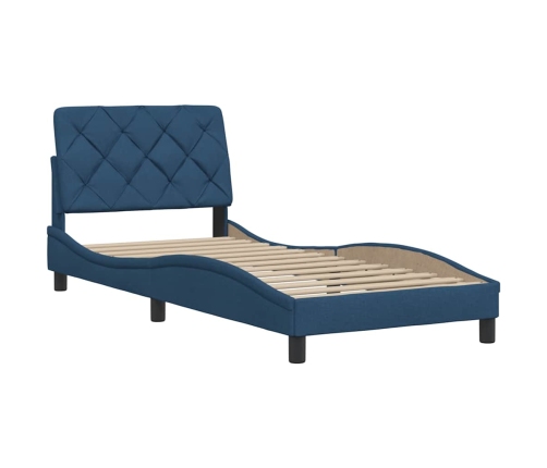 Estructura de cama sin colchón tela azul 90x190 cm