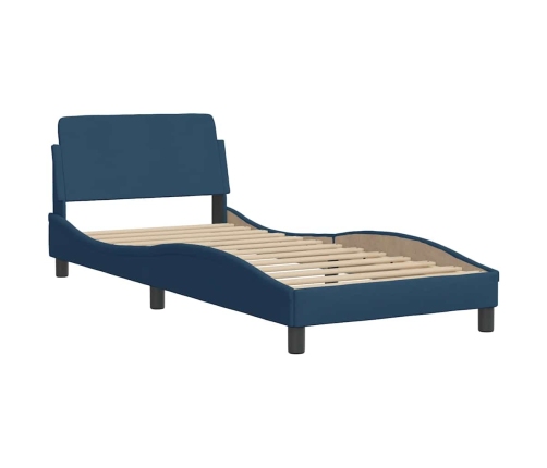 Estructura de cama sin colchón tela azul 90x190 cm