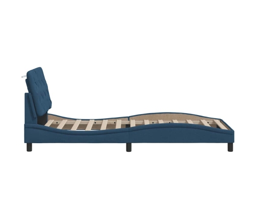 Estructura de cama sin colchón tela azul 90x190 cm