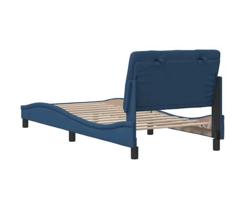 Estructura de cama sin colchón tela azul 90x190 cm