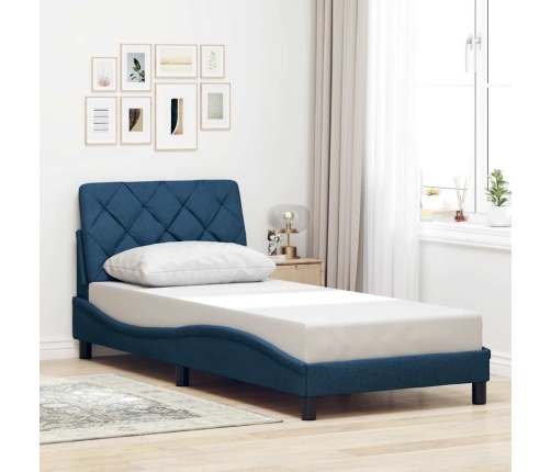 Estructura de cama sin colchón tela azul 90x190 cm