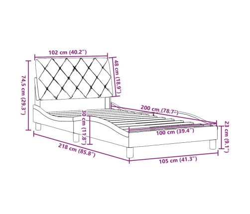 Estructura de cama sin colchón tela azul 100x200 cm