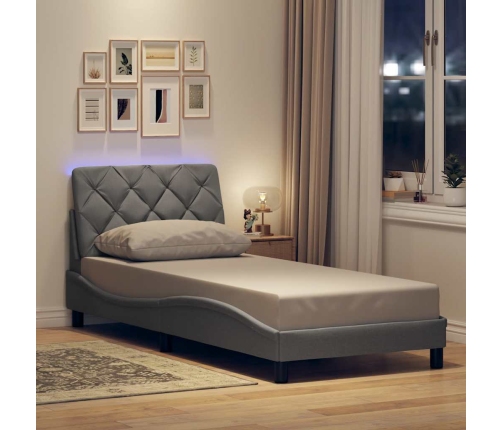 Estructura de cama con LED sin colchón tela gris claro 80x200cm