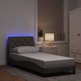 Estructura de cama con LED sin colchón tela taupe 80x200 cm