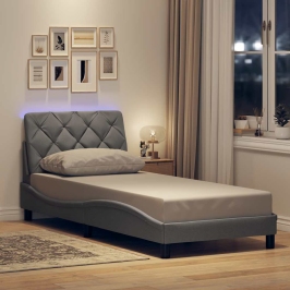 Estructura cama con LED sin colchón tela gris claro 90x190 cm